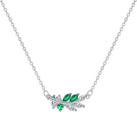 J.MUEN Women's Necklace Leaves Symbol 925 Sterling Silver Necklace Jewellery Gifts Christmas for Sister Women Girls, Cubic Zirconia, Cubic Zirconia