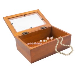 HaoGludi Wood Storage Box with Window, Rustic Style Square Pine Wooden Gift Box, Jewellery Organize Container Display Case for DIY Party Favor Gift Package, 6.8" x 4.4" x 2.5"