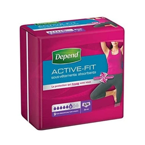 Depend Active Fit Women's Underwear 6 Drops for Bladder Weakness/Incontinence 9 Panties Size S/M