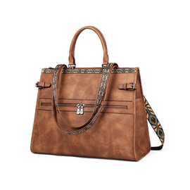 FADEON Laptop Bag for Women Designer PU Leather Large Tote Bags Packpack Purses with 15.6 Laptop Compartment Travel Shoulder Handbag Brown