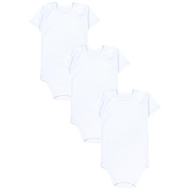 TupTam Children's Unisex Short-Sleeved Cotton Bodysuit, Set of 3, White