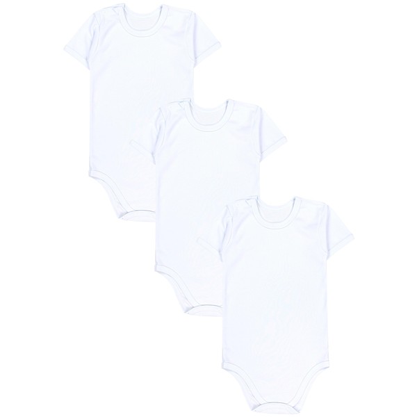 TupTam Children's Unisex Short-Sleeved Cotton Bodysuit, Set of 3, White