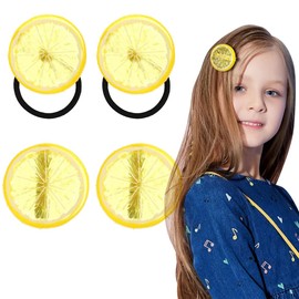 ZORTVUL Pack of 4 Hair Clips Yellow Hair Clips + Yellow Elastic Hair Scrunchie Girls Women Cute Fruit Hair Accessories for Carnival Party