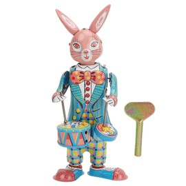 Rabbit Clockwork Toy Retro Metal Swinging Drumming Rabbit Wind Up Toys for Gift Collection Decoration