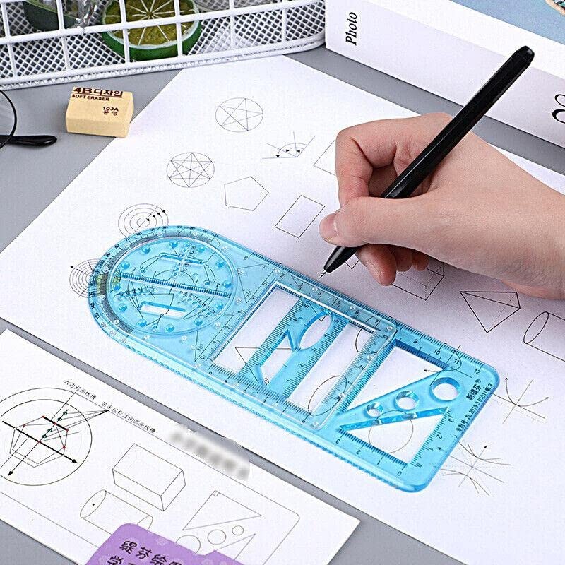 Multifunctional Geometric Ruler Student Mathematics Drawing Tools School Office, Clear