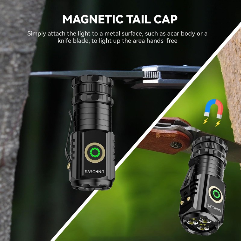 UNR0EVS LED Mini Flashlight with Magnet,Super Bright Small Pocket Flashlight,5