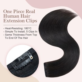 SEGOHAIR Hair Extensions Clip in Human Hair Extensions, 24" One Piece 5 Clips Thick Clip in Hair Extension - 3/4 Full Head - Natural Black(215g)
