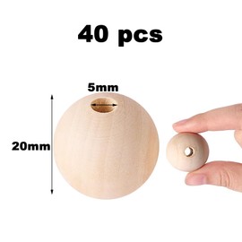 DIAONIAN Pack of 40 Wooden Beads 20 mm with Hole, Wooden Balls 20 mm with Hole, Natural Wooden Beads 20 mm, Wooden Balls for Crafts, Wooden Beads, Large Wooden Beads, for Decorations, Bracelets, DIY