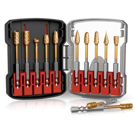 CATITO 10 Pcs 1/4" Carbide Burr Set, 1/4" Quick-Change Shank, Die Grinder Bits for Metal, Wood, Stone, Compatible with Most Rotary Tools