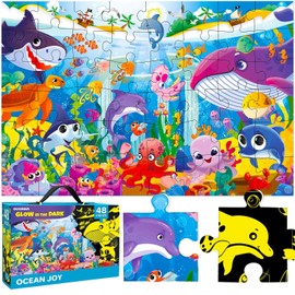 QUOKKA Floor Puzzles for Kids Ages 4–8 – 2x3 FT Giant Glow in The Dark Jigsaw – 48 Large Pieces – Deep Sea Adventure Scene – Montessori Toy with Gift Box – Fun Learning Activity