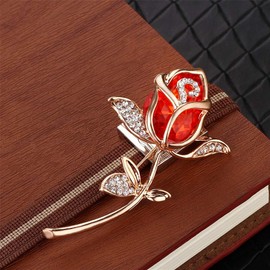 AILUOR Elegant Shining Crystal Rose Flower Brooch Pin, Fancy Beauty Floral Design Brooch Pins for Women Lady Bridal Wedding Corsage Bouquet Jewelry Christmas/Valentine's Gifts (Red)