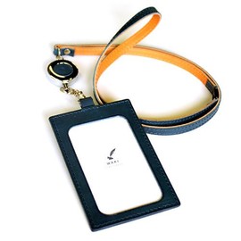 Wake Stationery Original Japanese Tochigi Leather Genuine Leather Vertical ID Card Case/ID Card Holder Navy wakistationery