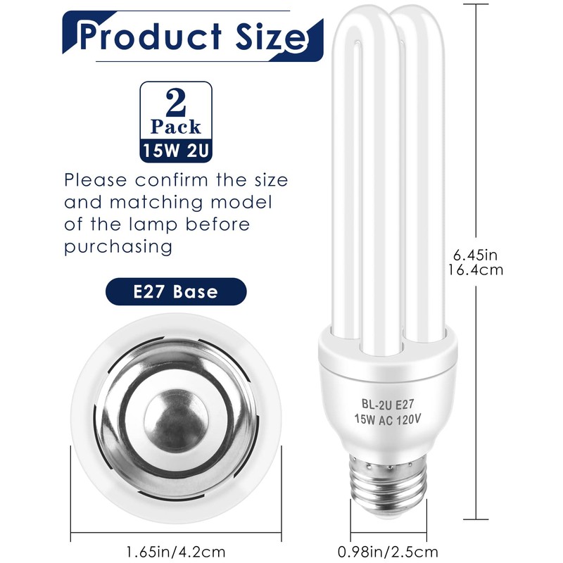 PACETAP E27 15W 2U Type Replacement Bulb, 2 Pack, Compatible