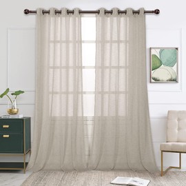 BONZER Burlap Linen Sheer Curtains for Living Room - Grommet Top Sheer Drapes 108 inches Length Light Filtering Voile Window Curtain for Bedroom, Set of 2 Panels (54 x 108 Inch, Linen)
