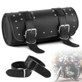 IWILCS Universal Motorcycle Saddle Bag, Motorcycle Tool Bag, Motorcycle PU Leather Waterproof Tool Bag, Round Saddle Bags, Fashionable Motorcycle Storage Bag, Black