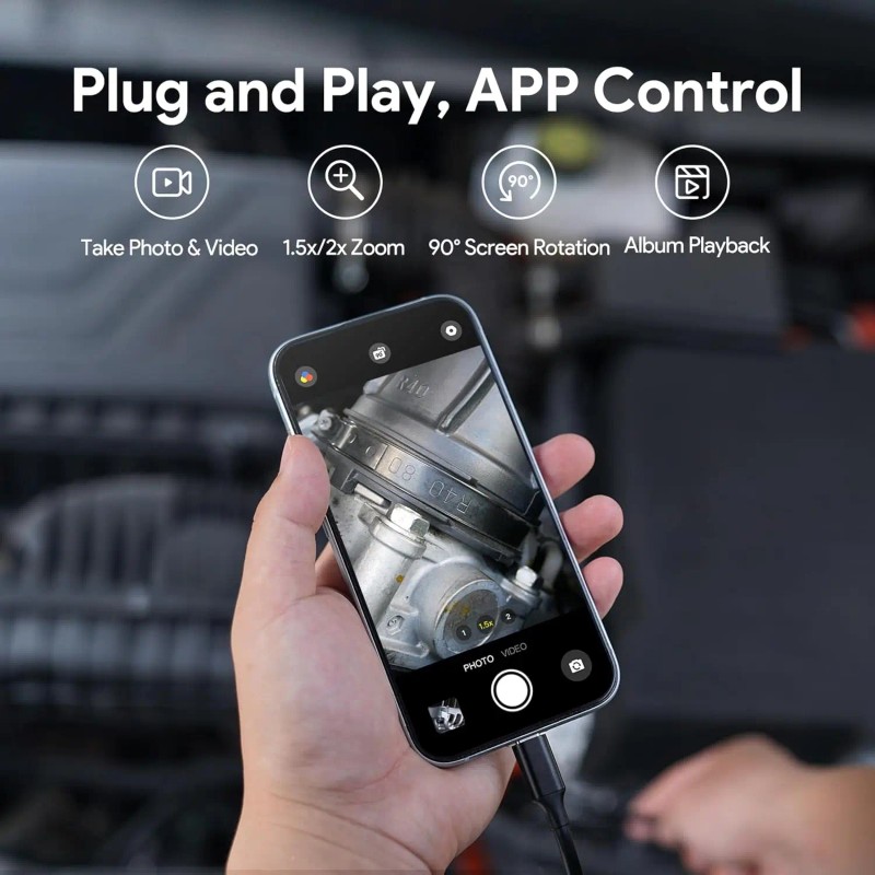 2560P Industrial Endoscope Camera with 5m Flexible Probe, LED Light,