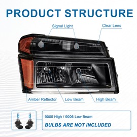 Fullux Headlights Assembly Compatible with 2004-2012 Chevy Colorado & 04-12 GMC Canyon Replacements Amber Reflector Black Housing