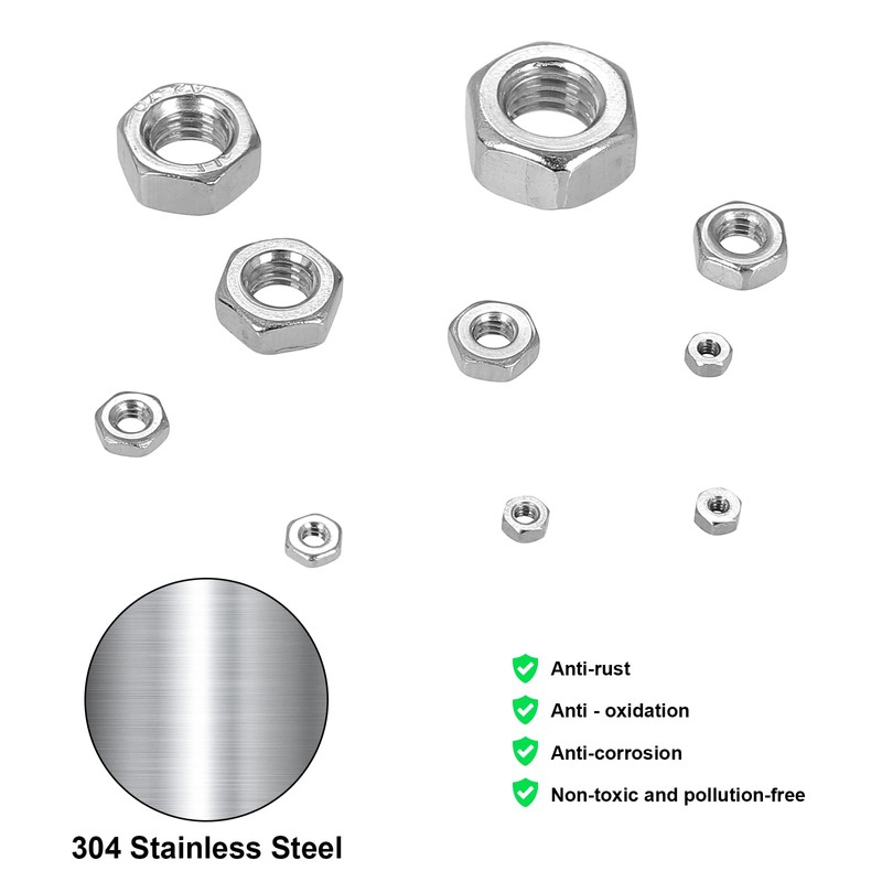 FandWay 380Pcs Metric 304 Stainless Steel Hex Nuts Assortment Kit