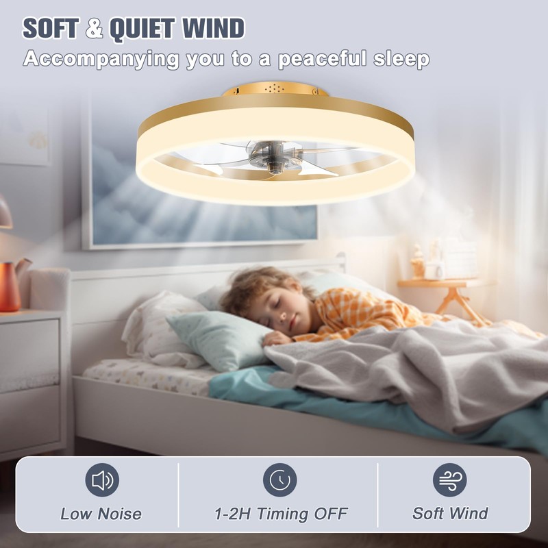 VOLISUN Low Profile Ceiling Fans with Lights and Remote,15.7in Modern