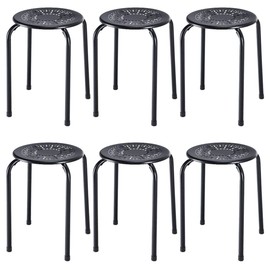 GLACER Set of 6 Stackable Steel Stool, 17.5 Inch Backless Nesting Stool with X-Shape Connection & Non-Slip Feet, Flexible Seating for Home, Office, Classroom, 250lbs Weight Capacity, Black