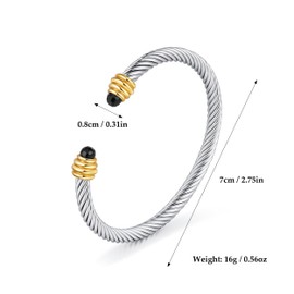 TUOYECHEN Twisted Cable Bracelets for Women,Stainless Steel 5mm Adjustable Cable Wire Bracelet Cuff Bangle Bracelets for Men Women Fashion Jewelr (Black)