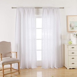 Valea Home Soft Burlap Natural Rod Pocket Window Curtain Panels for Living Room Patio Door, 52 x 96 inches, 1 Panel, White