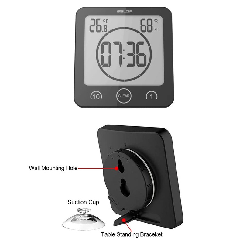 HONPHIER Bathroom Shower Clock Digital Clock Timer Large LCD Display