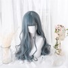 Eileen Long Curly Blue Wig, Perm, Full Wig, Natural Texture,