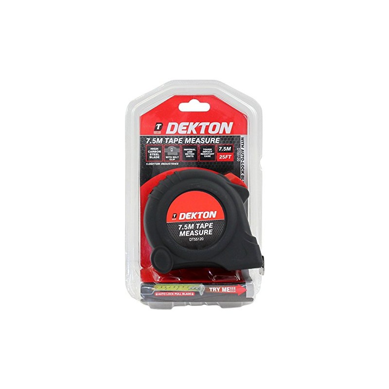 DEKTON DT55120 Tape Measure, Black/Red, 7.5 m