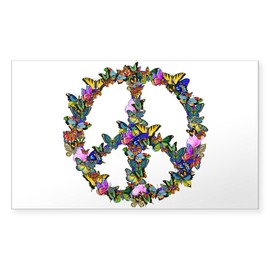 CafePress Butterflies Peace Sign Rectangle Bumper Sticker Car Decal