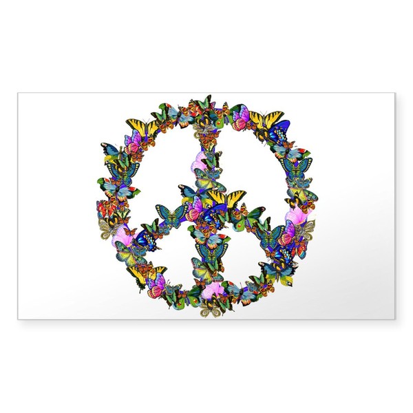 CafePress Butterflies Peace Sign Rectangle Bumper Sticker Car Decal