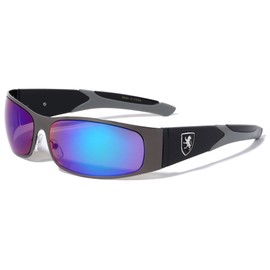 Khan Streak - Color Mirror Lens Curved Wrap Sports Sunglasses (Blue Gunmetal)