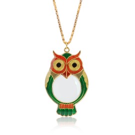Rongon 10X Jewelers Loupe Pocket Small Magnifying Glass with Necklace Owl Magnifier Glass Reading Magnifier for Women's Jewelry Accessories, Book, Newspaper, Gems, Stamps, Map