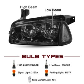 JSBOYAT 4Pcs Headlight Assembly Compatible with 06-10 Dodge Charger Headlamp and Clear Corner Signal Lights Driver and Passenger Side w/Smoke Lens