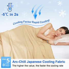 PHF Double Cooling Comforter Queen for Hot Sleepers, Soft Breathable Double Side Cold Blanket for Night Sweats Absorbs Body Heat, Q-Max>0.5 Arc-Chill Cool Lightweight Summer Comforter,90"x90",Beige