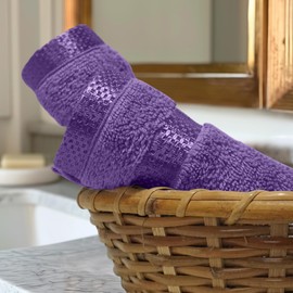 Casabella 12 Pack Flannel Face Cloth - 100% Cotton Face Towels Soft & Absorbent Super Quality Washcloths 30x30CM, Fingertip Towels for Makeup Removal & Cleansing - Purple Face Cloth