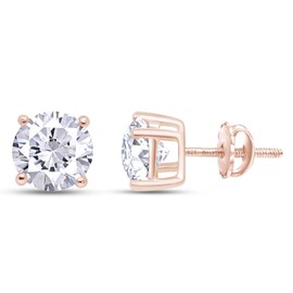 SAVEARTH DIAMONDS 4 Carat Round Cut Lab Created Moissanite Diamond 4-Prong Solitaire Screw Back Stud Earrings In 18K Rose Gold Over Sterling Silver (D Color, VVS1 Clarity, 4.00 Cttw)