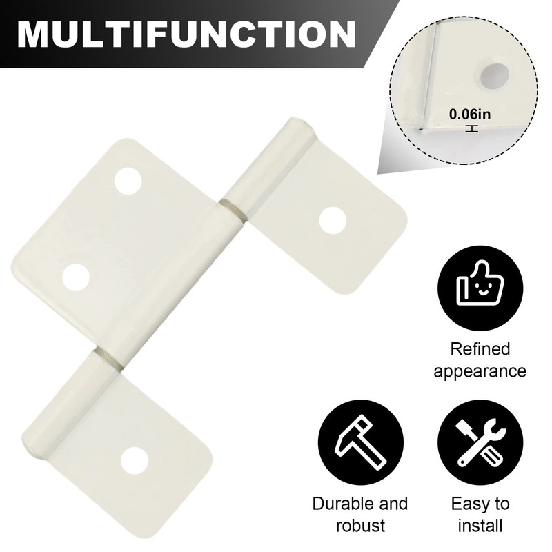 4 Pack White Three Leaf Non-Mortised Hinges with Screws, Perfect