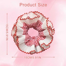 Red White Gingham Lace Hair Scrunchies, Oversized Hair Scrunchy with Frilly, Elegant Ponytail Holder Fashion Accessories for Women and Girls (Red, 1 Pcs)