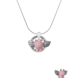 Delight Jewelry Pink Flying Pig with Wings Silver-tone You are the Rhyme in My Life's Poem Ring Necklace, 18"