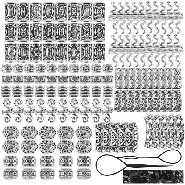 BEEFLYING 326pcs Antique Silver Beard Beads Hair Beads Hair Coil Cuffs for Jewelry Making DIY Craft Earring Necklace Bracelets Hair Braid Decoration