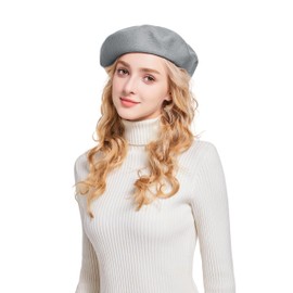 Umeepar Women French Beret Hat Reversible Double Layer Hat Solid Color (US, Alpha, One Size, Grey)