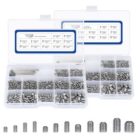 JROUTH 1000pcs Metric + SAE Set Screw Assortment Kit, Internal Hex Drive Cup-Point Allen Screws Set 304 Stainless Steel Grub Screw (M3-M8, 1/8""-40 to 5/16""-18)