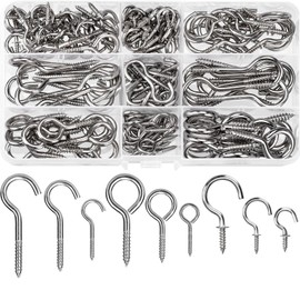 HATANSE Pack of 150 Screw Hooks, Stainless Steel Hooks for Screwing Hook Screw with Thread, Screw-In Hooks, Ceiling Hooks for Cups, Tea Cups, Keys, Lamps and Christmas Decoration