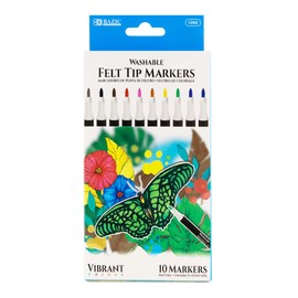 BAZIC PRODUCTS Felt Washable Markers 10 Colors, Fine Line Coloring Marker, Non Toxic Art Supplies, Gift for School (10/Pack), 1-Pack