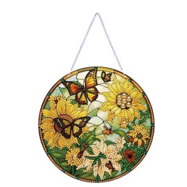 LYENYI 5D Sunflower Butterfly Diamond Painting Kits for Adults Hanging Sign Wall Art Sign Diamond Art Suncatcher Hanging Ornament Home Garden Wall Door Hanging Painting Kits, Yellow