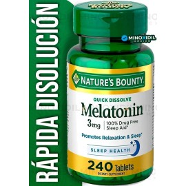 Natures Bounty Melatonina 3 mg, apoya la relajacin, promueve un sueo profundo y reparador, suplemento diettico, 240 unidades, no contienen gluten,... 