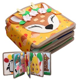 ONAu. Montessori Busy Quiet Toddler Book, Brain Teaser, Sensory Board, Creative Kids and Children's Activity Travel Toy Preschool Learning Early Education STEM for 2 3 4 5 6 Girls Boys Gift (Deer)