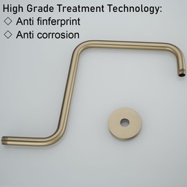 RANDOM 16 inch Brushed Gold Shower Head Riser Pipe,S Shaped Shower Arm SUS304 Stainless Steel Shower Head Extension Arm with Flange,Standard 1/2" Connection.RD-91058-16BG