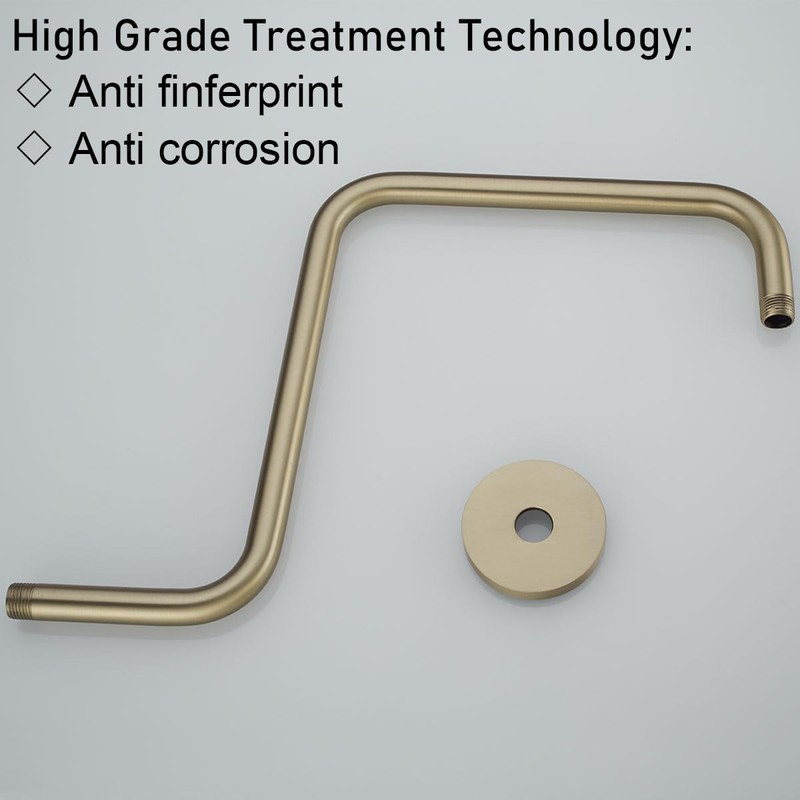 RANDOM 16 inch Brushed Gold Shower Head Riser Pipe,S Shaped